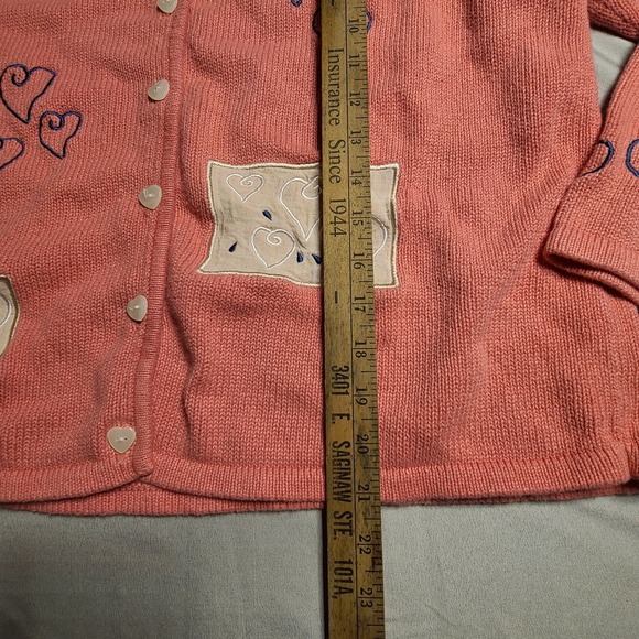 Vintage Pink Cardigan Embroidered Romantic Valentines Heart Buttons Dainty Love - Picture 7 of 9
